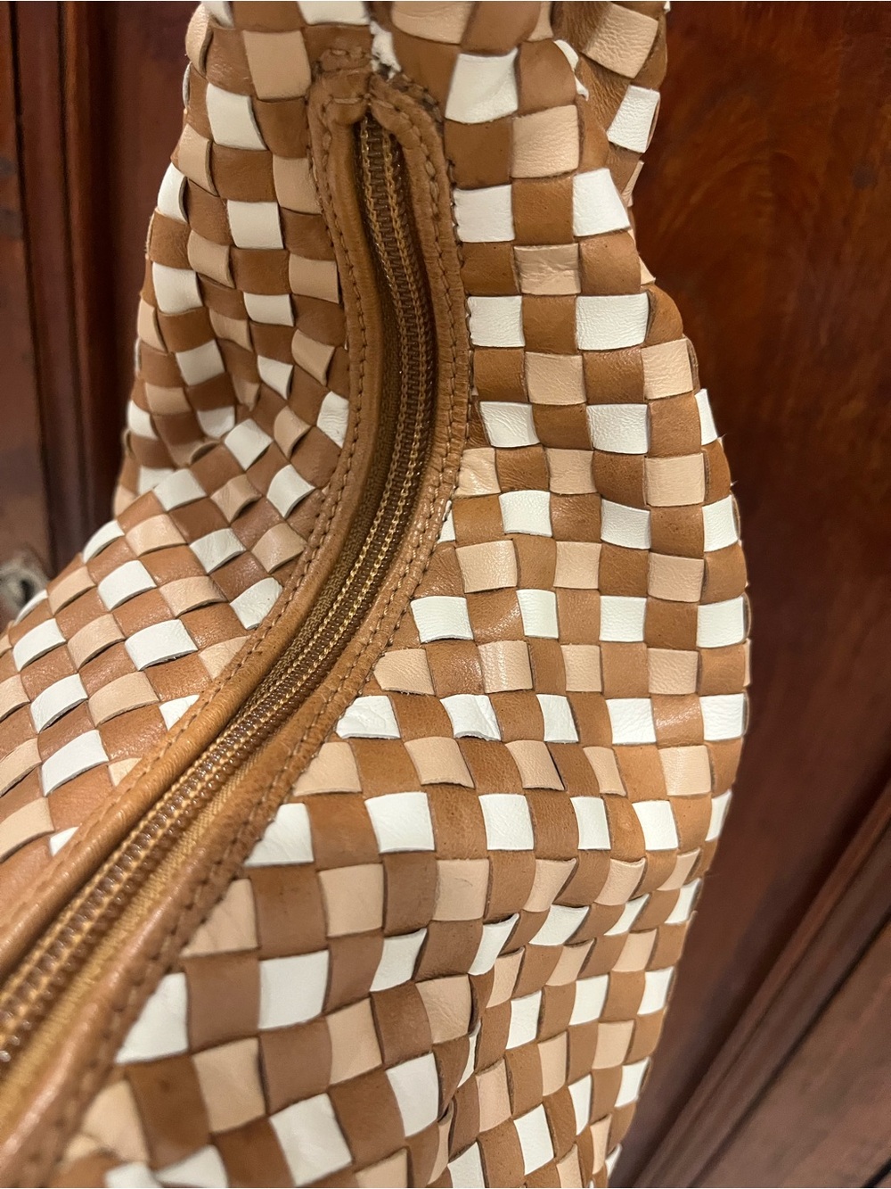 Woven Hobo Shoulder Bag in Tan and Cream - Picture 7 of 12